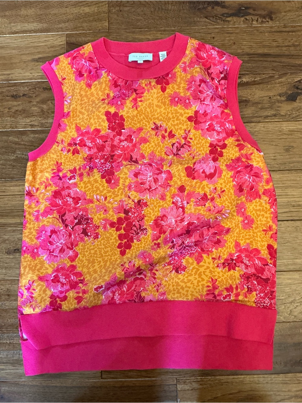 Ted Baker Pink and Orange Sleeveless Floral Blouse, Size 3, US 8-10